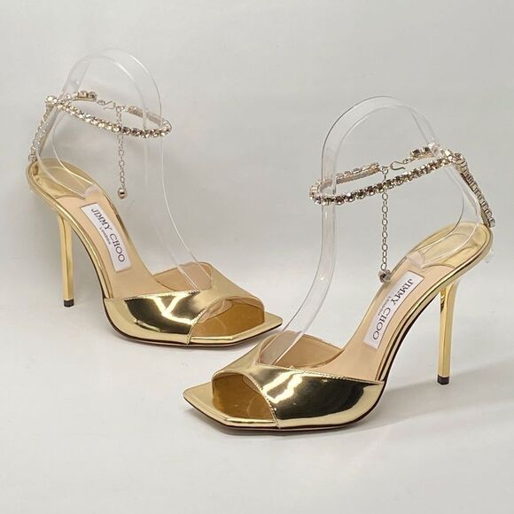Jimmy Choo Saeda 100MM Metallic Leather Sandals size 37.5 - Picture 10 of 15